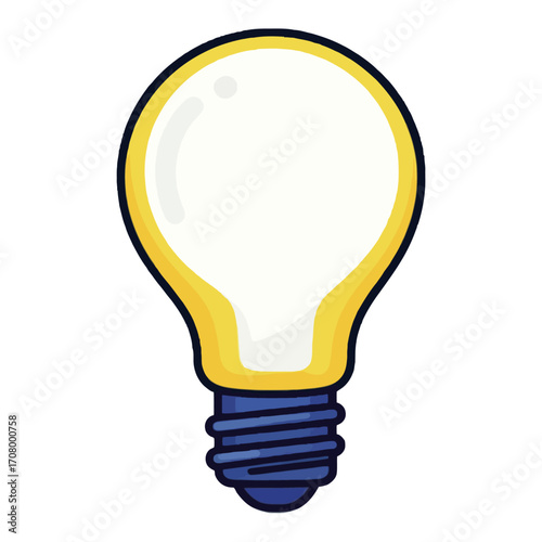 A simple cartoon illustration of a yellow light bulb with a blue base, a common symbol for ideas and energy.