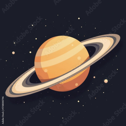 Saturn's Celestial Majesty: An illustrative cosmic scene showcases the beauty of Saturn, a stunning planet, encircled by its majestic rings, against a dark backdrop of the cosmos.