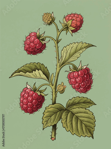 Raspberry Naturally Plant Illustrator Artwork Design Template Poster