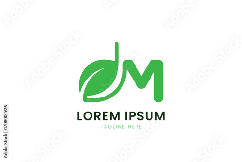 Minimalist green leaf and letter m logo design for eco-friendly brands