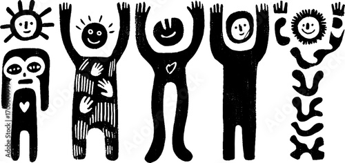 Abstract body shapes and silhouette fragments featuring diverse human figures for creative design
