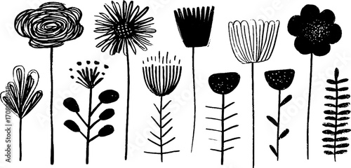 Abstract blossom collection: spiral buds and melting flower designs for creative projects