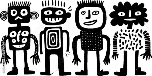 Abstract fragmented torso figures set with elongated limbs for creative design projects