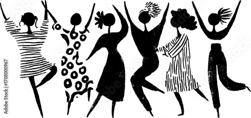 Abstract minimalistic dance figures in motion - expressive body and torso art