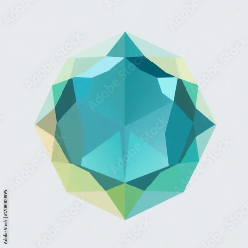 Geometric Gem in the Light: A multifaceted, radiant gem, showcasing a spectrum of turquoise hues. Captured in an artful composition that exudes elegance, sophistication, and luxurious appeal.