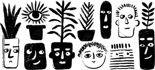 Abstract collage set with clock head and paper body elements for creative design