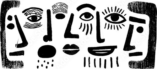 Abstract face set with double profile and broken mask design