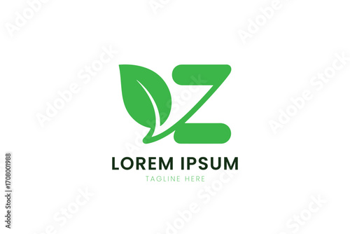 Minimalist green leaf letter z logo design nature organic eco-friendly brand identity