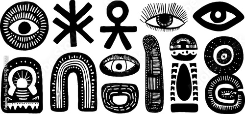 Ancient symbols collection: rune, triquetra, and labyrinth designs for creative projects