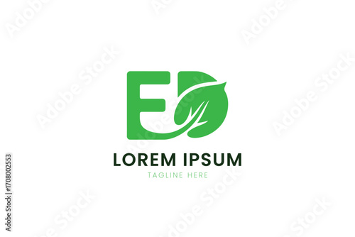 Modern green ed logo with leaf element minimalist design symbol