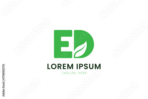 Minimalist green ed logo with leaf element and placeholder text for branding