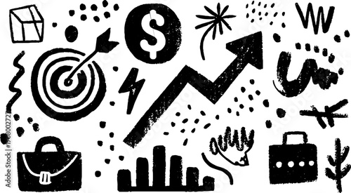 Business icons set with chart, target, handshake, and briefcase for design use