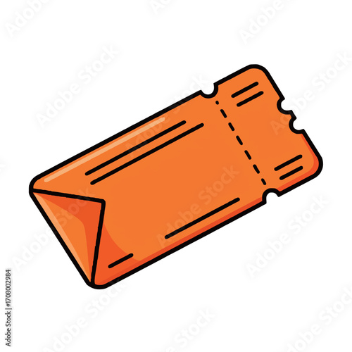 A simple cartoon illustration of a folded orange ticket, an item for entry to events or travel.