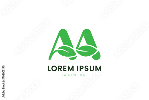 Minimalist green aa logo with leaf accent simple elegant nature inspired business identity