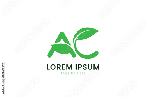 Modern minimalist green ac letter logo with leaf element for branding and identity