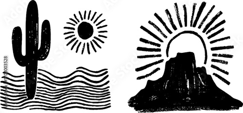 Desert textures with sand ripples and cactus for nature-inspired design