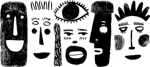 Expressive hand-drawn faces collection: laughing and crying masks set