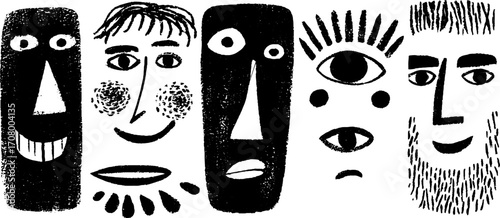 Emotional faces set featuring laughing and crying masks in hand-drawn style