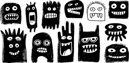 Expressive emotions collage with quirky masks and faces for creative design
