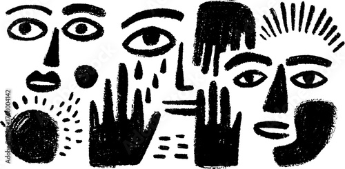 Emotional expressions with hands and faces - abstract art design