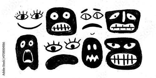 Expressive faces collection: happy, sad, angry emotions for creative design