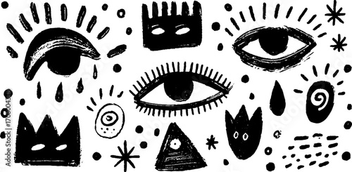 Mysterious eye symbols with expressive illustrations for mystic designs