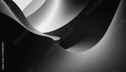 Elegant abstract background with smooth flowing monochrome waves and futuristic metallic lines