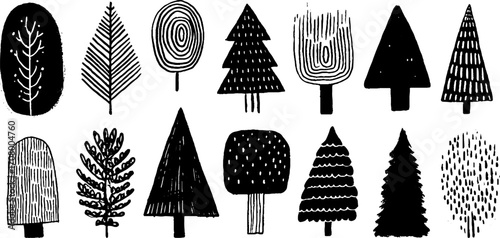 Abstract forest patterns with tree rings and pine needles - design for nature-themed projects