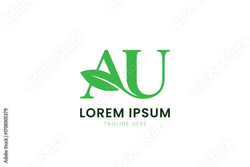 Minimalist green leaf logo for au design representing nature and modernity