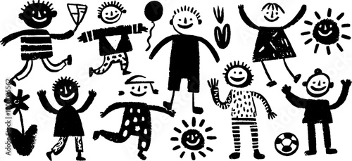 Playful children's activities collection - reading, running, and joyful expressions