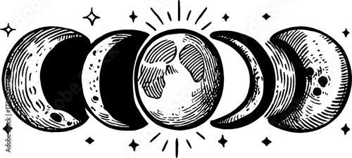 Lunar phases illustration featuring new moon to first quarter for celestial design