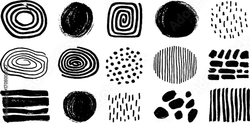 Collection of optical illusions with rippled circles and warped grids for creative design
