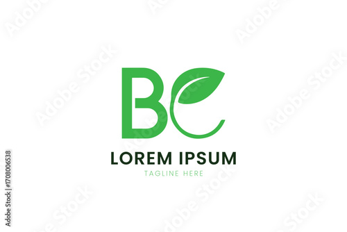 Modern minimalist green bc logo with leaf accent for eco-friendly brands
