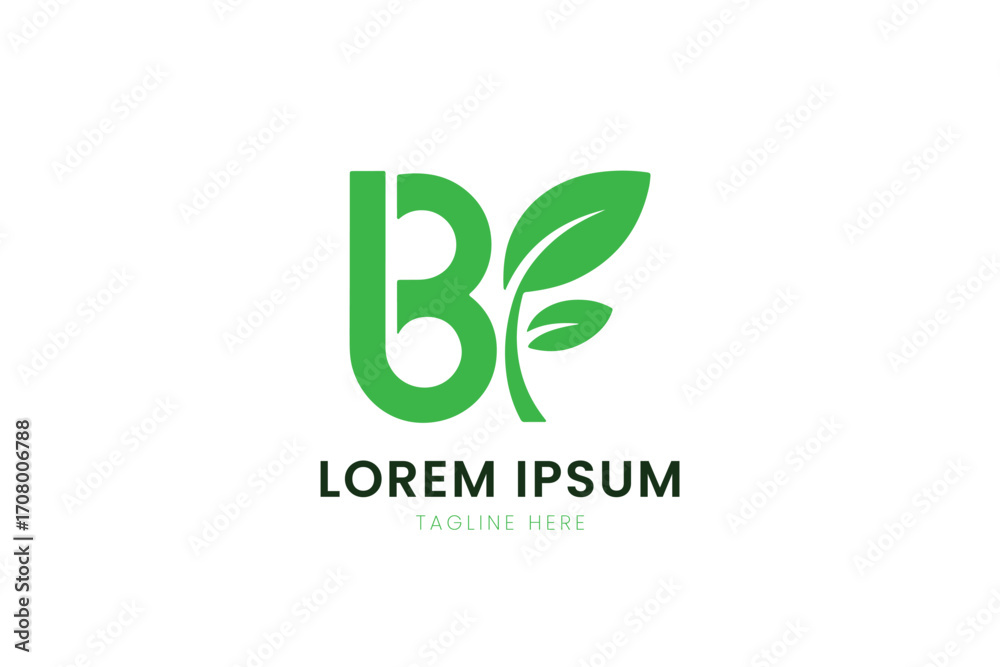 Fototapeta premium Minimalist green bf logo with leaf symbol represents nature and growth