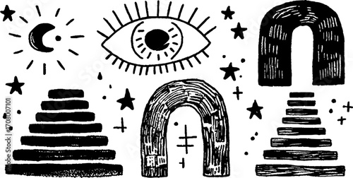 Surreal staircase and portal design with celestial elements for mystical themes
