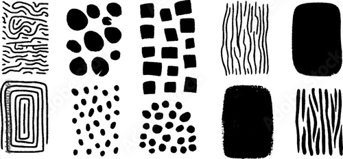 Psychedelic texture set with spiral and vibrating stripe patterns for design projects