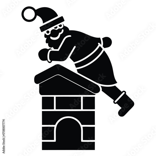 santa climbing chimney vector icon
