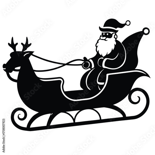 santa driving sleigh vector icon