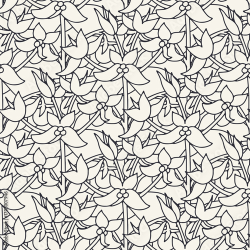 Seamless pattern with black and white canary islands flowers tenerife nightshade