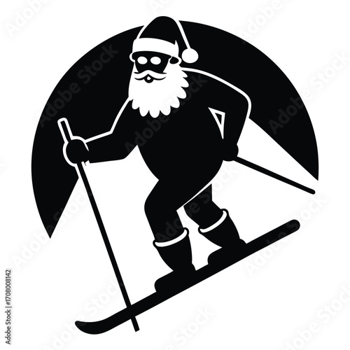 santa skiing vector icon