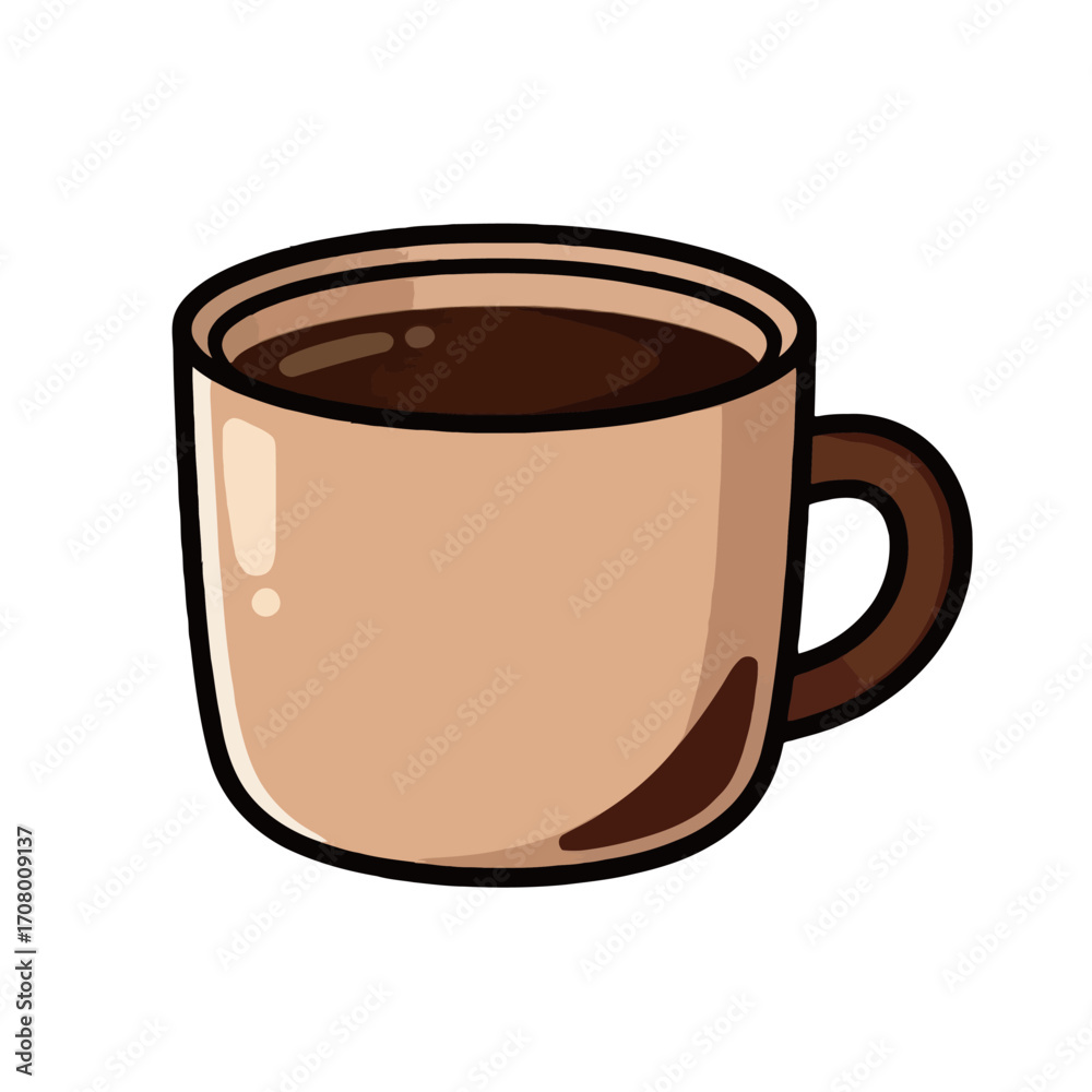 Obraz premium A simple cartoon illustration of a brown ceramic mug filled with coffee or tea, perfect for beverages and a cozy lifestyle.