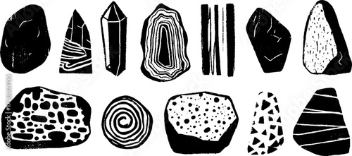 Intricate stone patterns and rock cracks with pebble outlines for design and decoration