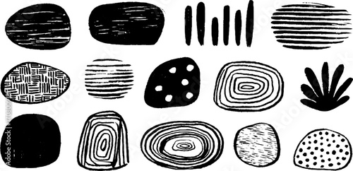 Elegant collection of stone patterns with rock cracks and pebble outlines for artistic designs