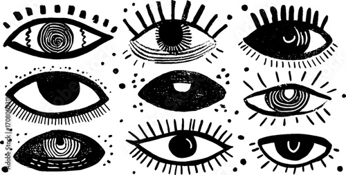 Surreal all seeing eyes set with spiral and crying motifs for unique design
