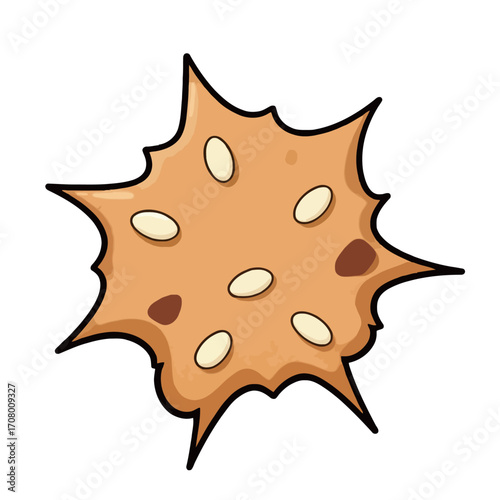 A simple cartoon illustration of a golden star-shaped cracker with nuts and seeds, perfect for food and healthy snack concepts.