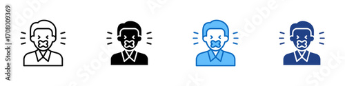 Angry Speech Multiple Style Icon Design Vector - Man with closed mouth and angry marks, symbolizing silence, frustration, or disagreement