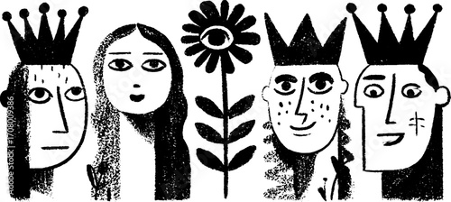Surreal heads with staircase and brain motif for creative design
