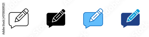 Message Edit Multiple Style Icon Design Vector - Speech bubble with pencil, symbolizing editing, writing, or composing a message