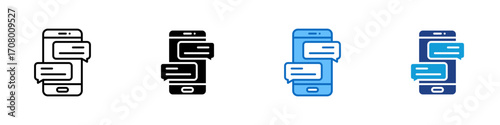 Mobile Chat Multiple Style Icon Design Vector - Smartphone with multiple chat bubbles, symbolizing messaging apps and online conversation