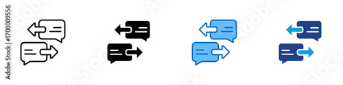 Message Exchange Multiple Style Icon Design Vector - Two chat bubbles with arrows, symbolizing conversation, feedback, or information exchange